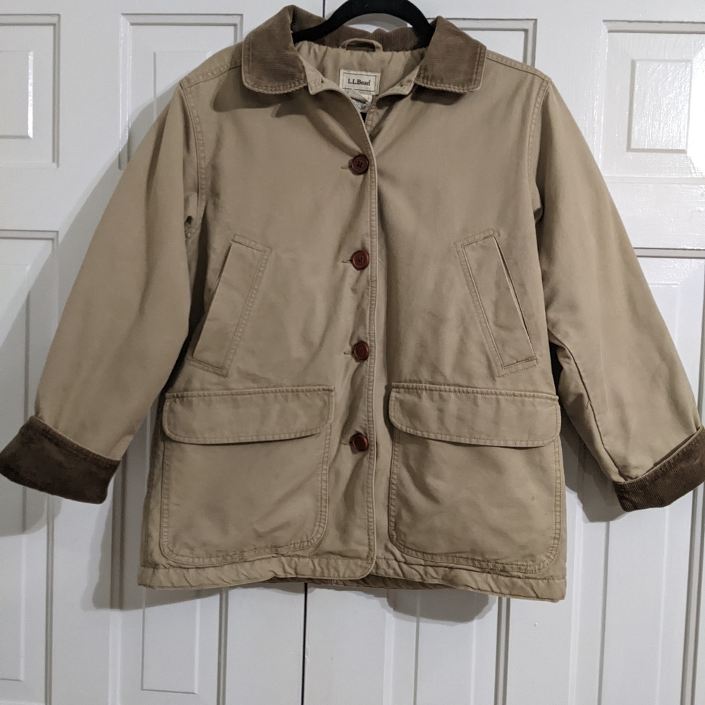 LL Bean Quilted insulated Barn Jacket Small Tan Chore Coat